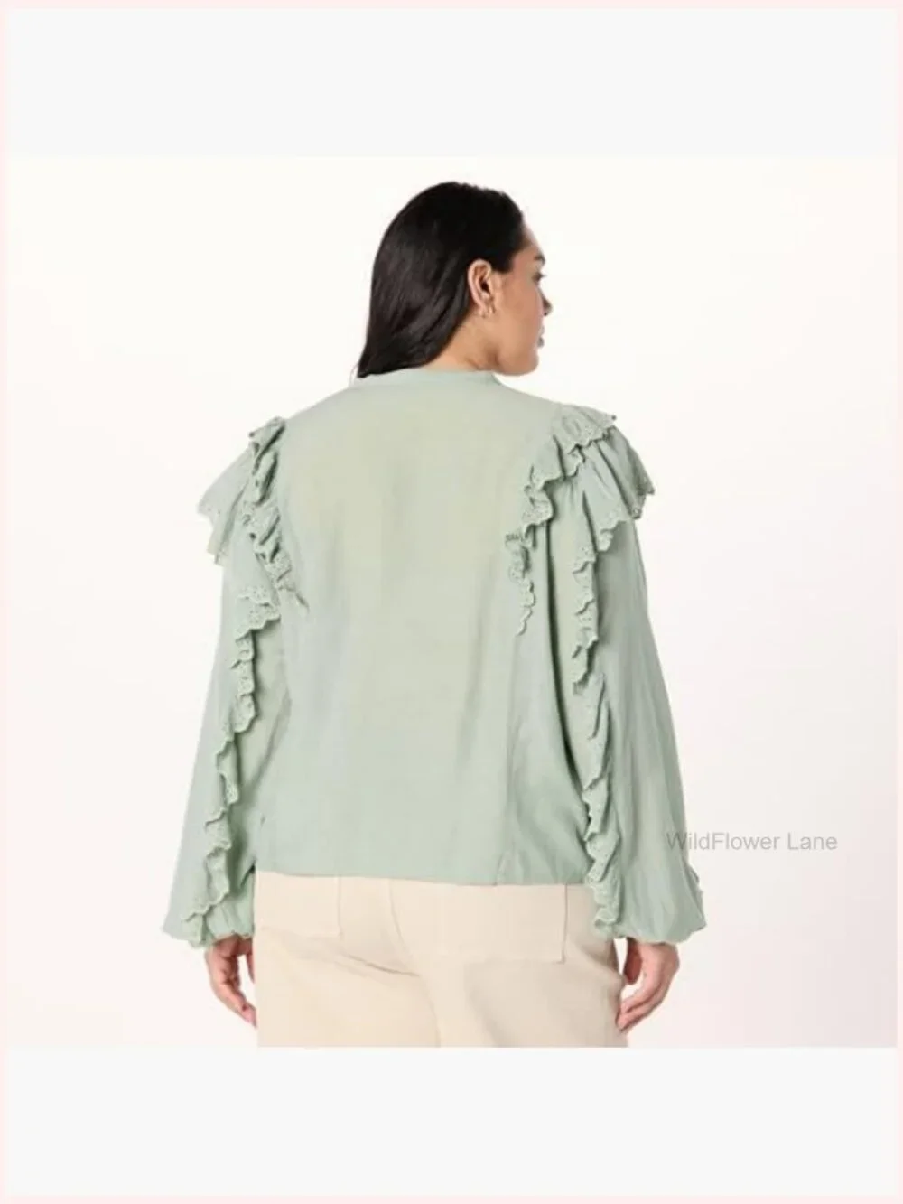 Dramatic Ruffle Sleeve Cotton Blouse - Loose Fit, Button Front - Picture 6 of 7